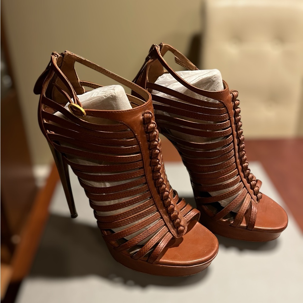 Alexander McQueen Brown Strappy Heels Sandals Size 7